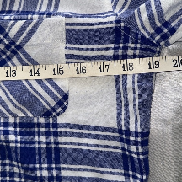 Derek Heart Blue Plaid Button Down Rolled Tab Sleeve Retro Chic Streetwear - Picture 7 of 12